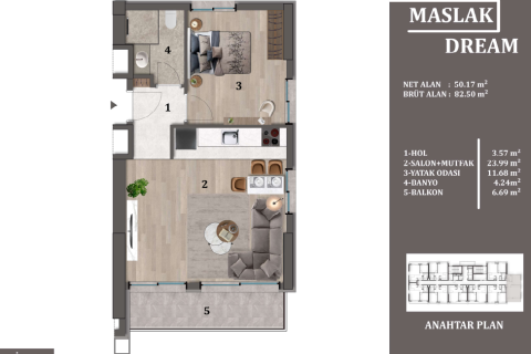 1+1 Apartment en Sariyer, Turkey No. 14539 2